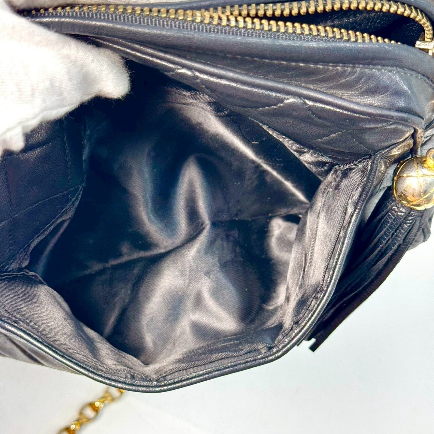 CHANEL Matelasse Lambskin Fringed Jeweled Chain Shoulder Bag, Black, 2084814, No Serial Number Seal, Comes with Guarantee Card