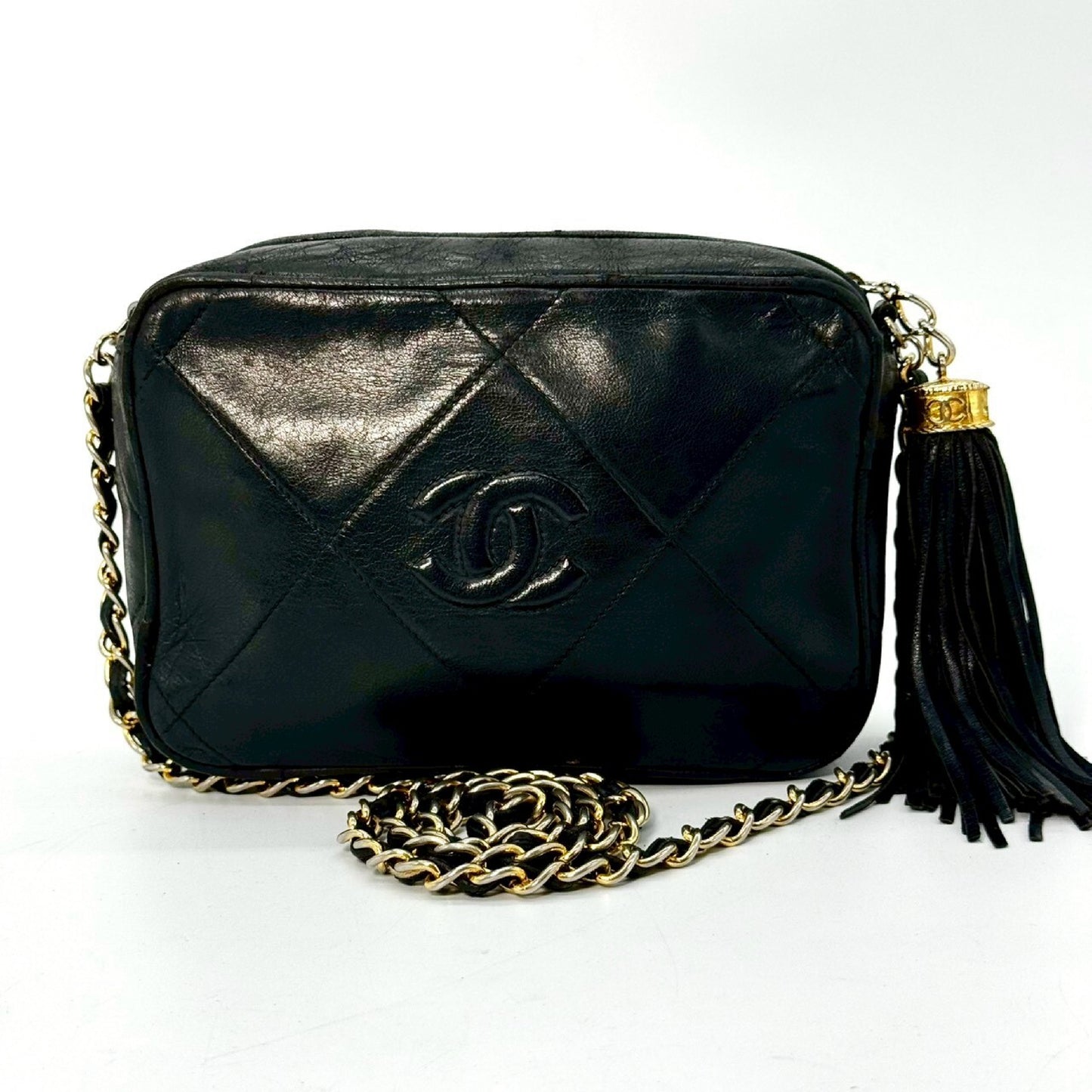 CHANEL Matelasse Lambskin Fringed Chain Shoulder Bag, Black, 0661173 Shoulder Bag