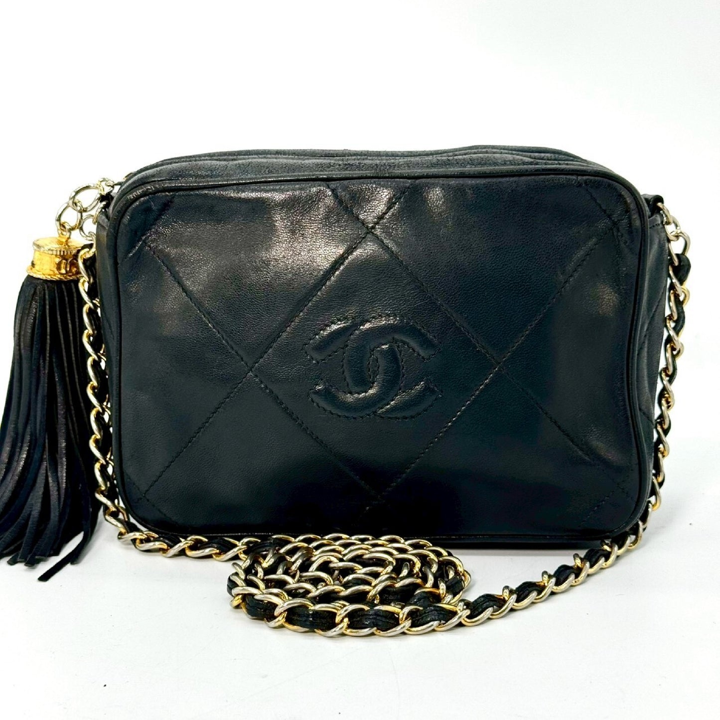 CHANEL Matelasse Lambskin Fringed Chain Shoulder Bag, Black, 0661173 Shoulder Bag