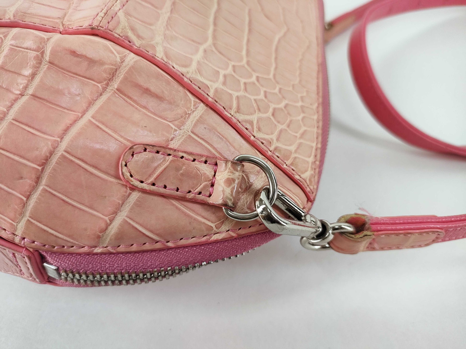 Matte Crocodile Shoulder Bag, Baby Pink