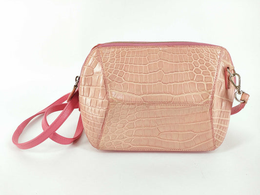 Matte Crocodile Shoulder Bag, Baby Pink