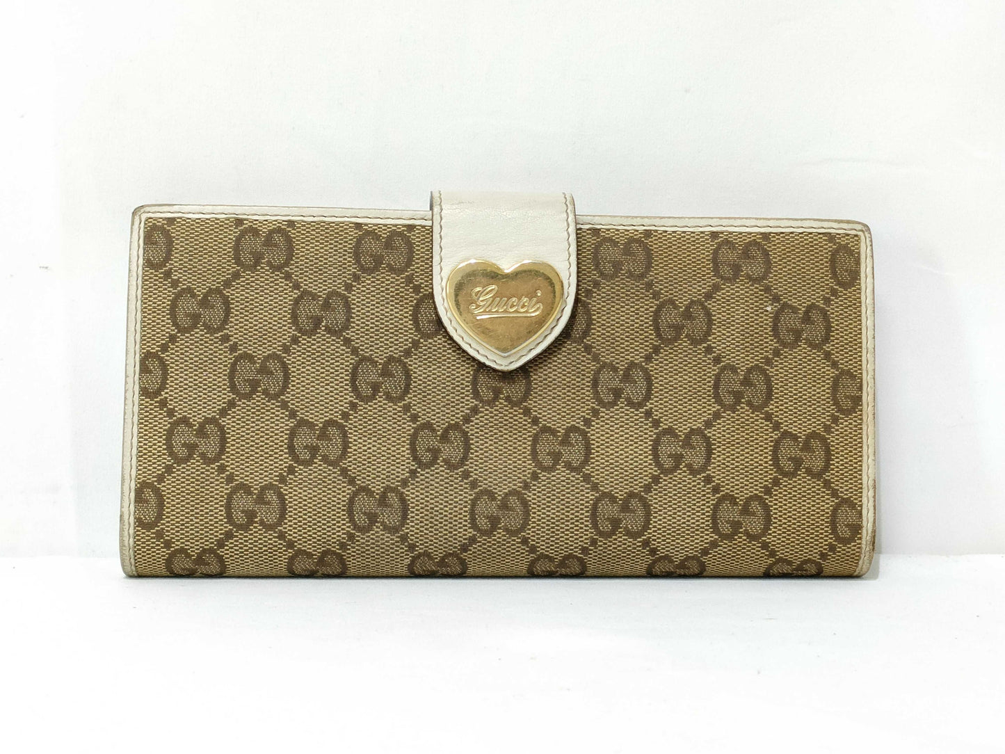 GUCCI GG Canvas Long Wallet with Heart Pattern