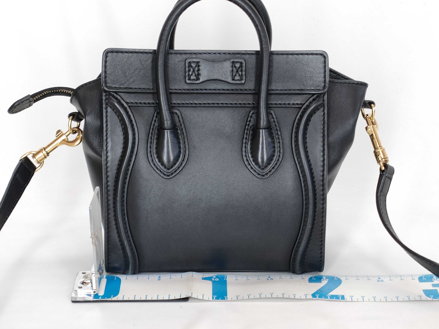 CELINE Luggage Nano Shopper Leather 2-Way Handbag Black Handbag