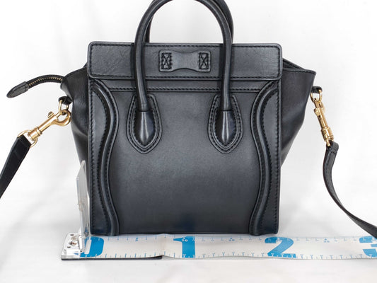 CELINE Luggage Nano Shopper Leather 2-Way Handbag Black Handbag