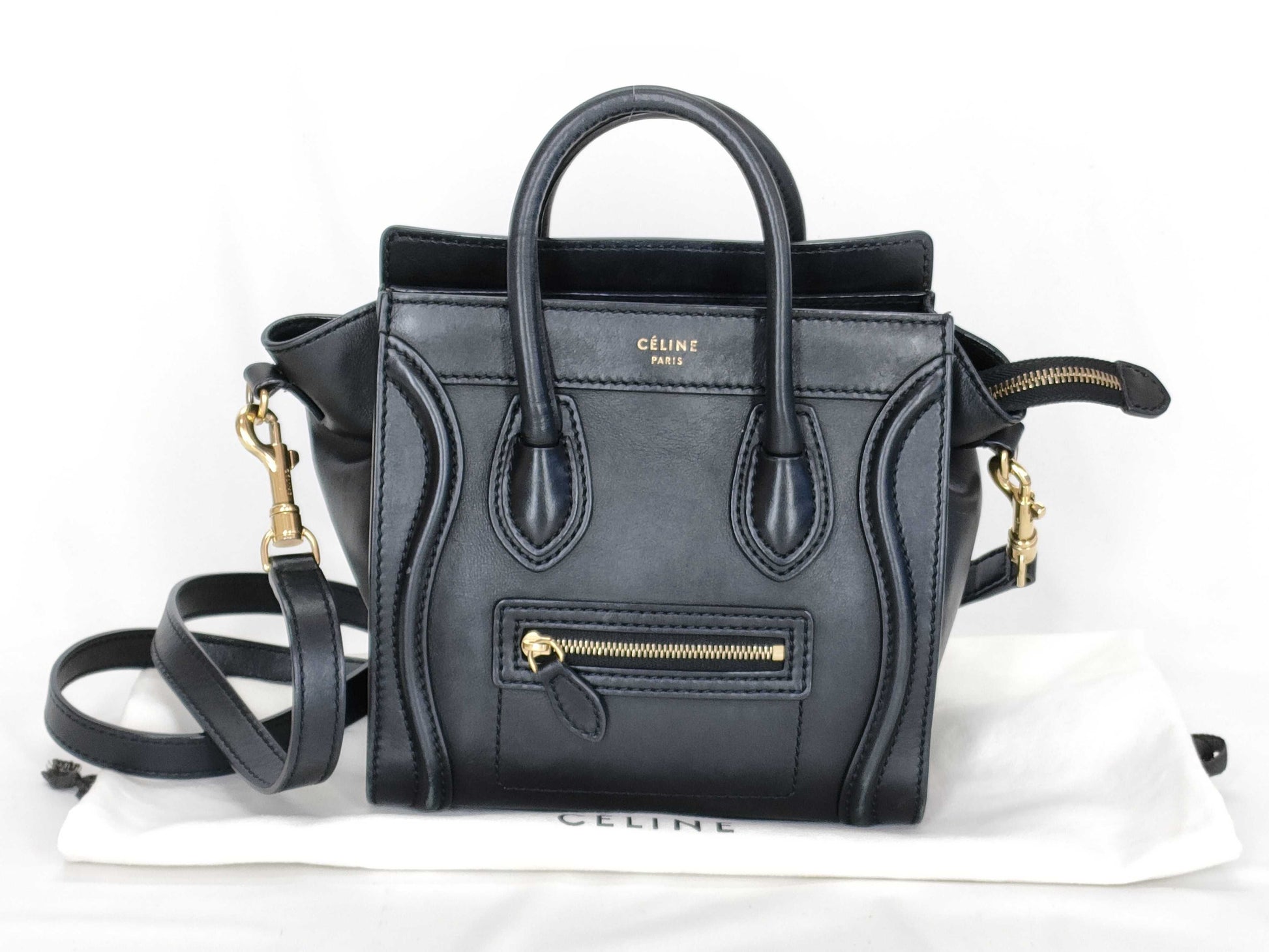 CELINE Luggage Nano Shopper Leather 2-Way Handbag Black Handbag