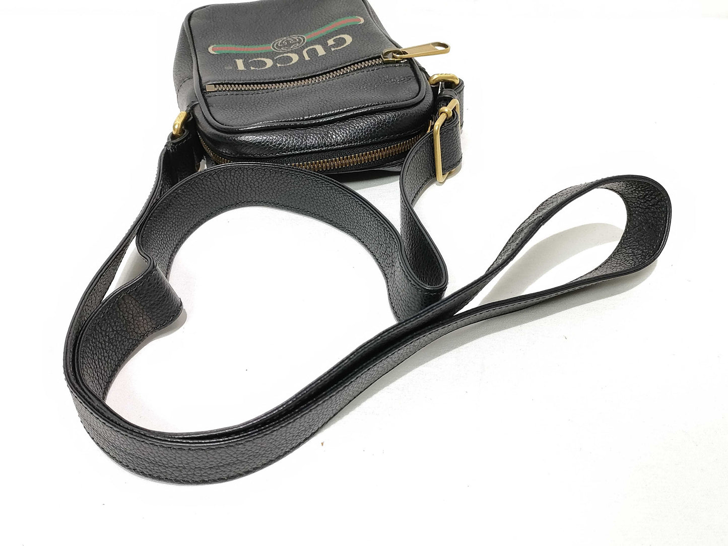 GUCCI Gucci Logo Print Leather Shoulder Bag Black 574803 Shoulder Bag