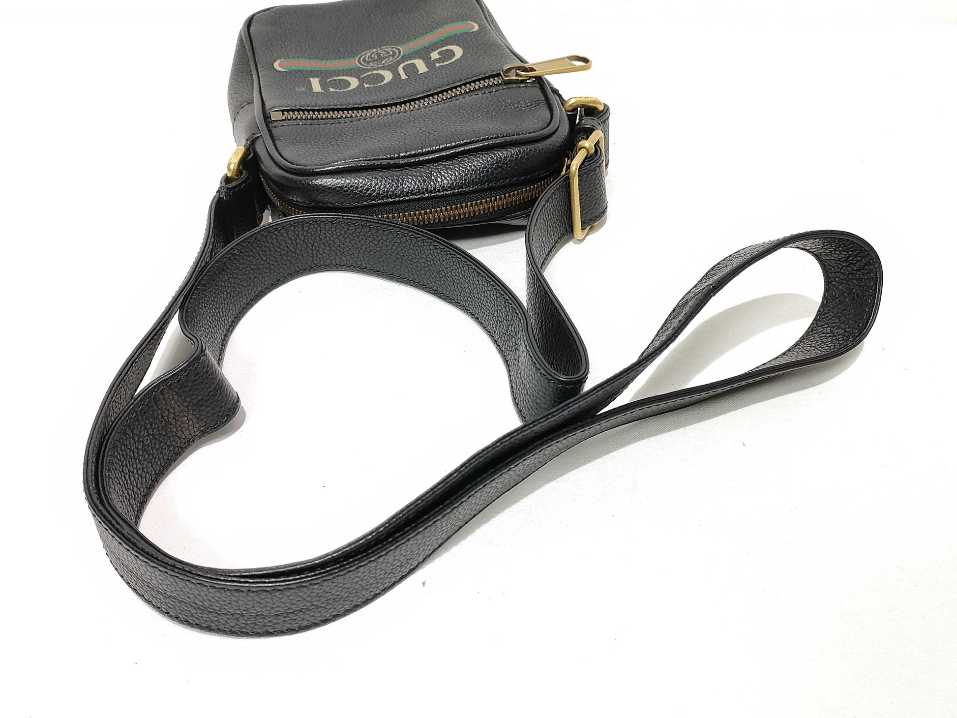 GUCCI Gucci Logo Print Leather Shoulder Bag Black 574803 Shoulder Bag