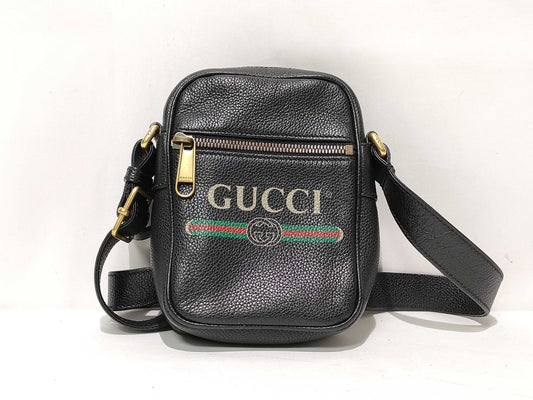 GUCCI Gucci Logo Print Leather Shoulder Bag Black 574803 Shoulder Bag