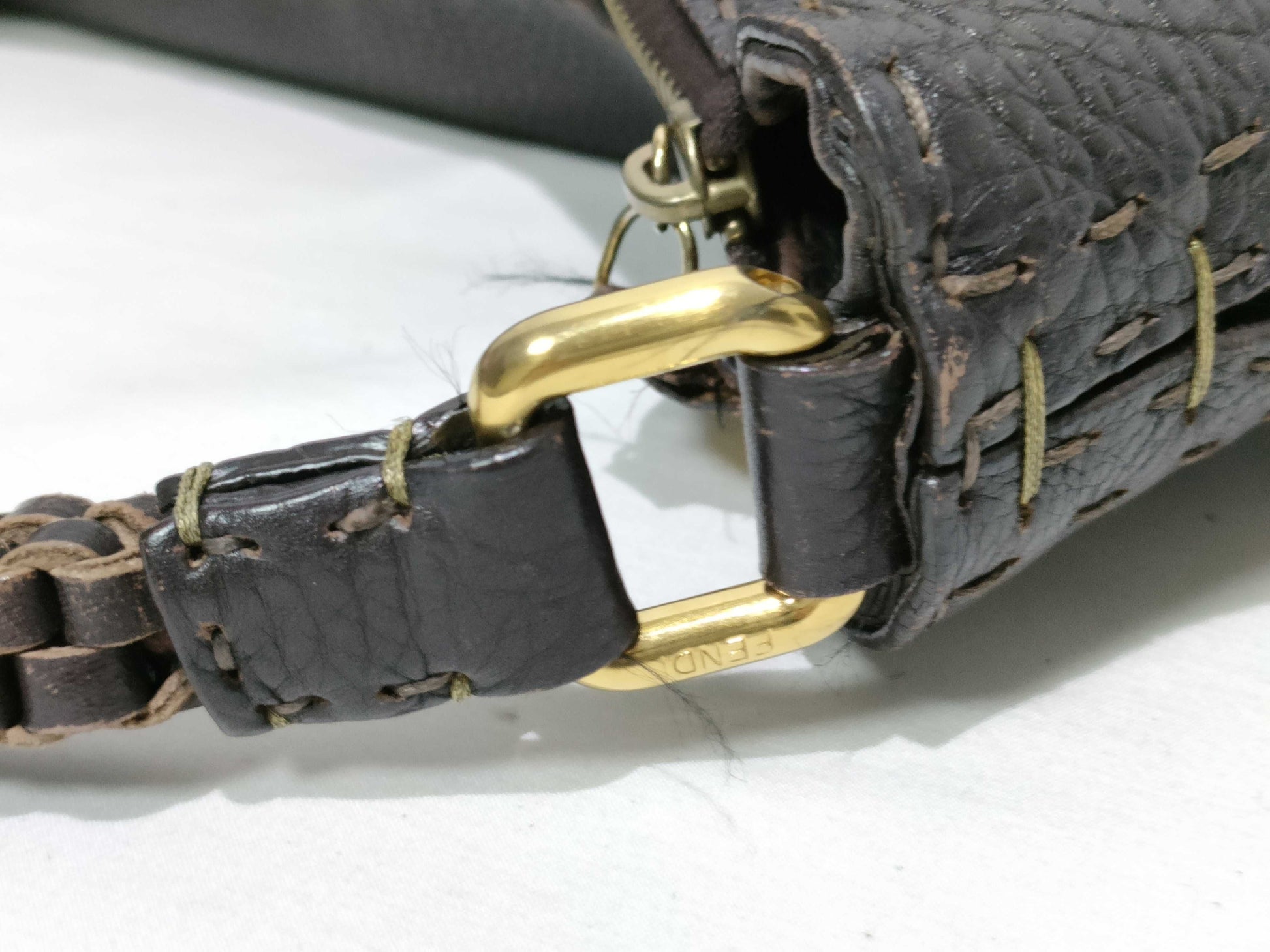 FENDI Celeria Leather Shoulder Bag Brown Shoulder Bag