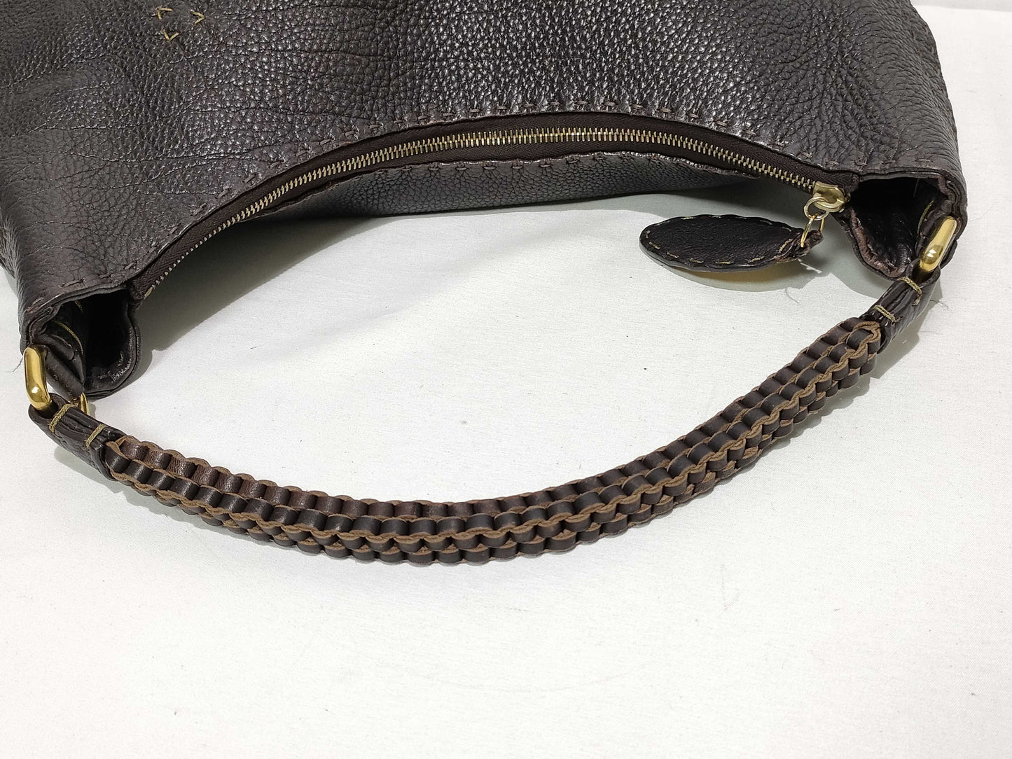 FENDI Celeria Leather Shoulder Bag Brown Shoulder Bag
