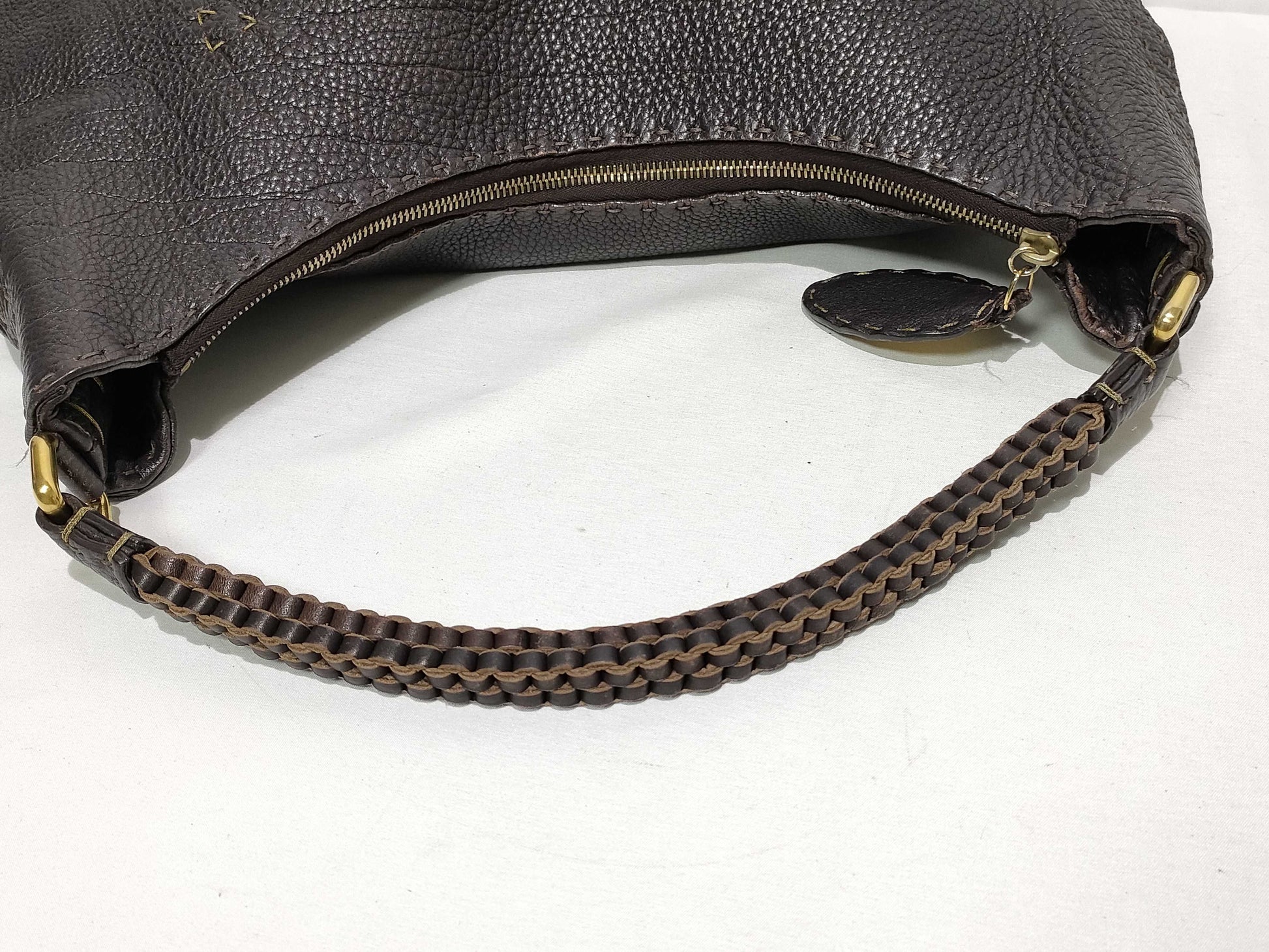 FENDI Celeria Leather Shoulder Bag Brown Shoulder Bag