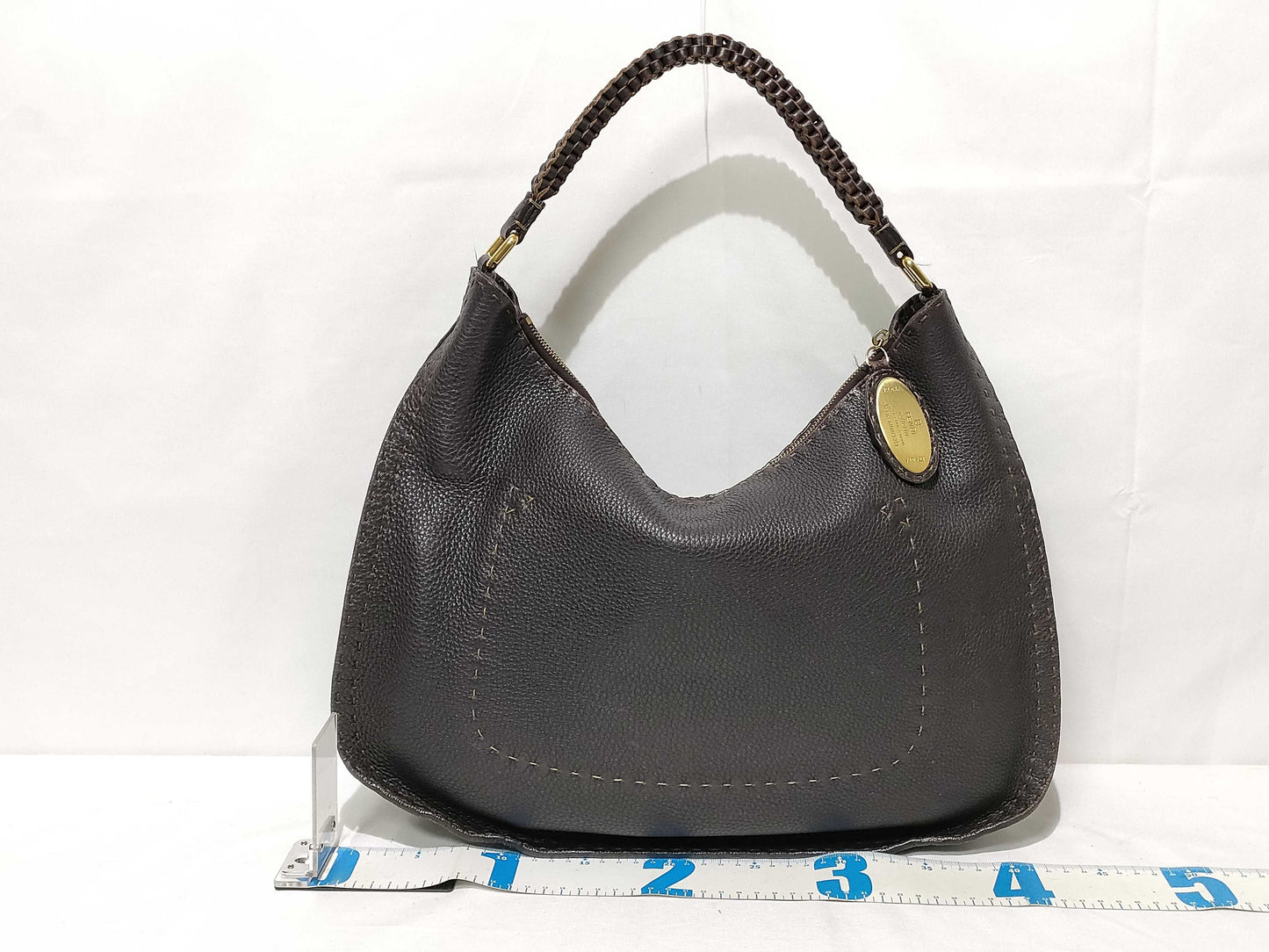 FENDI Celeria Leather Shoulder Bag Brown Shoulder Bag