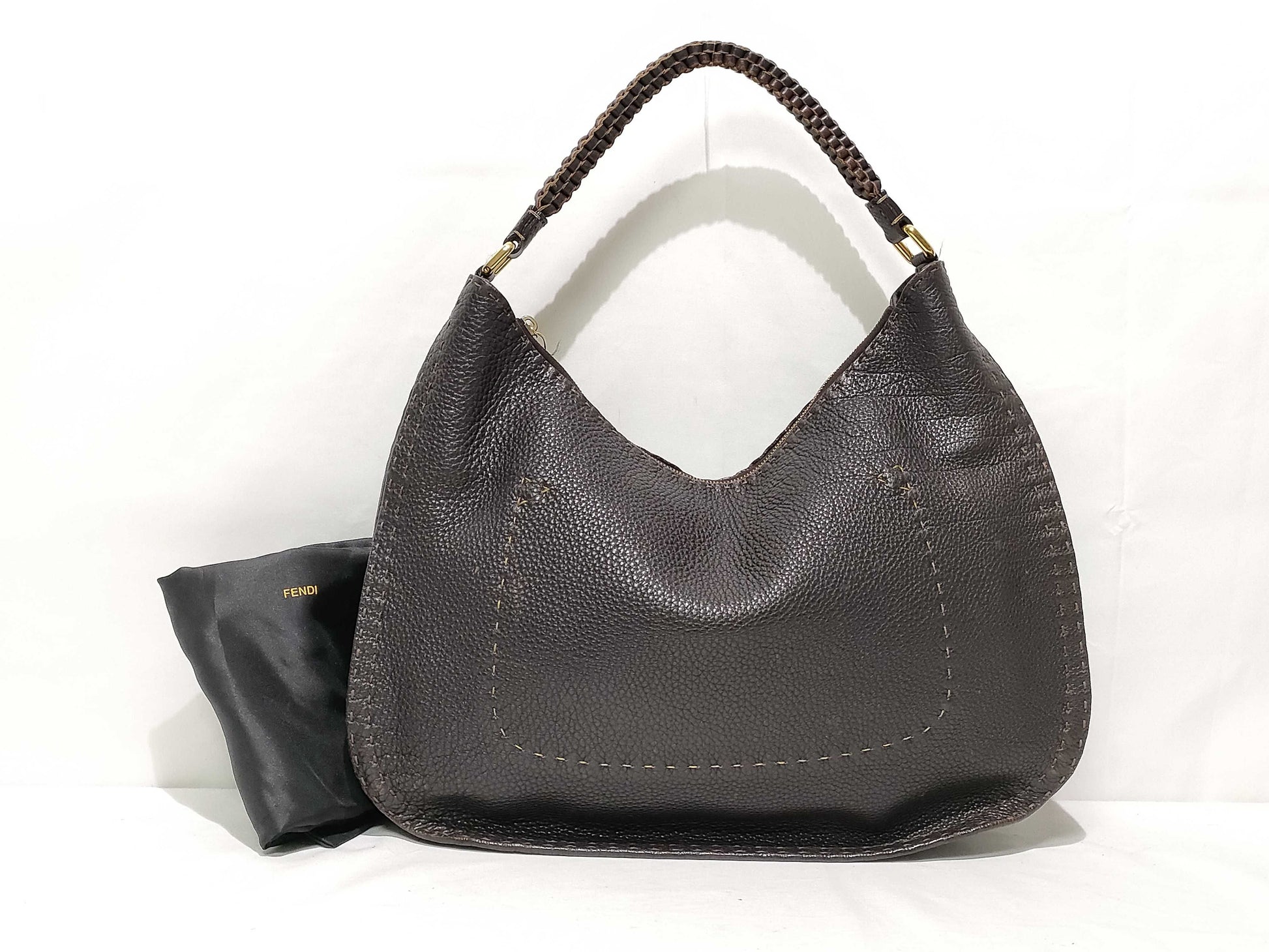FENDI Celeria Leather Shoulder Bag Brown Shoulder Bag