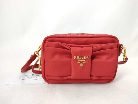 PRADA Nylon Prada Tesuto Nylon x Leather Shoulder Bag Red 1NF727 Shoulder Bag