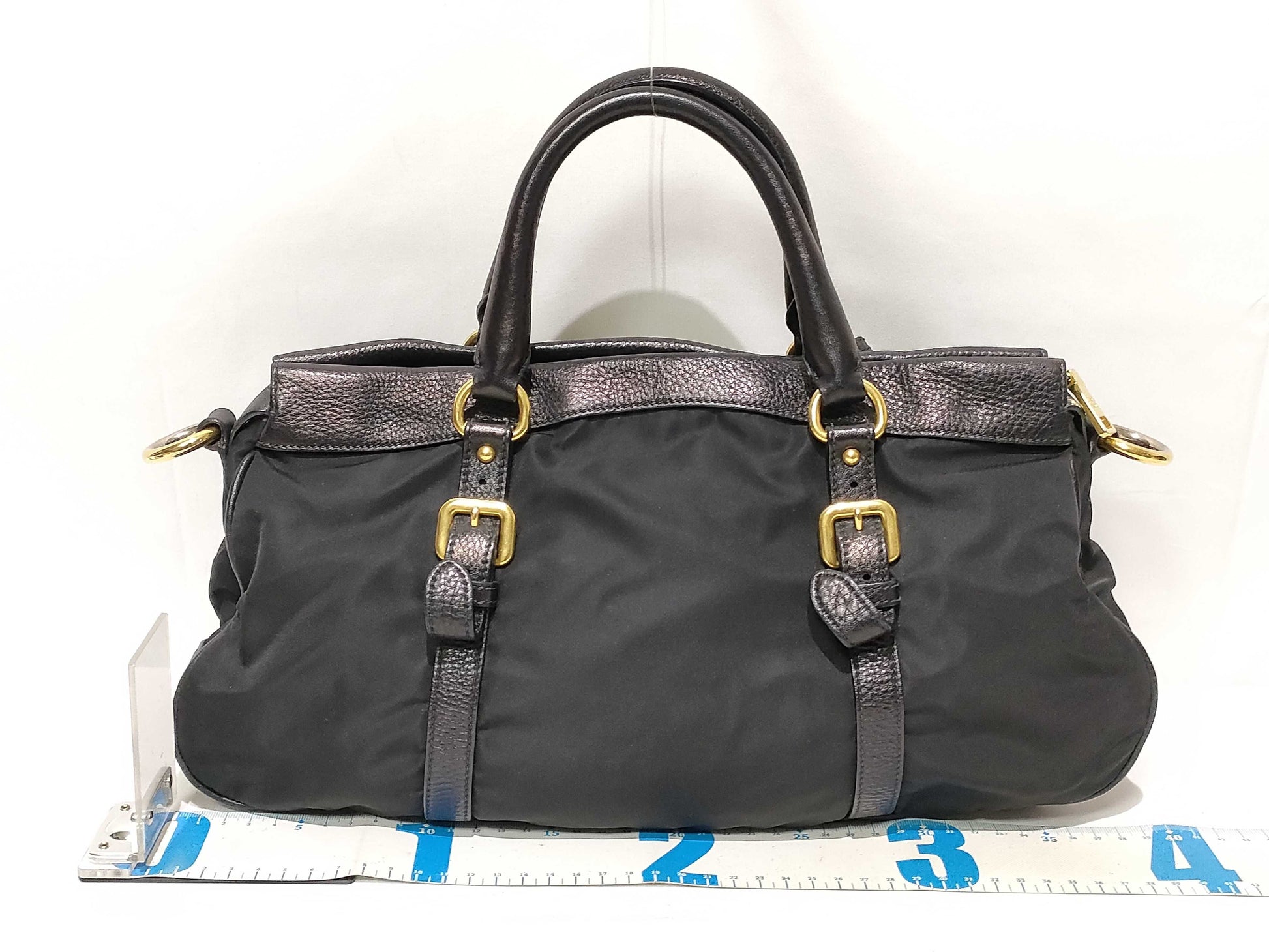 PRADA Nylon SG-Prada Nylon & Leather 2 Way Handbag Black BN2032 Handbag
