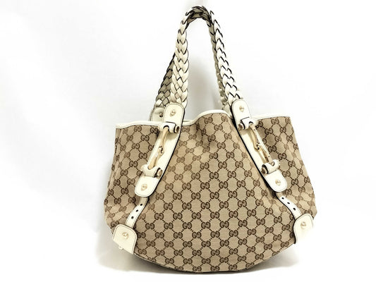 GUCCI GG Canvas Gucci GG Canvas Canvas x Leather Handbag Beige x White 162900 Handbag