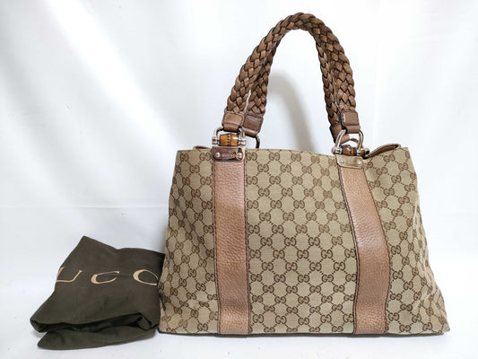 GUCCI Bamboo HK-Gucci 232947 486628 Bamboo GG Canvas Shoulder Bag