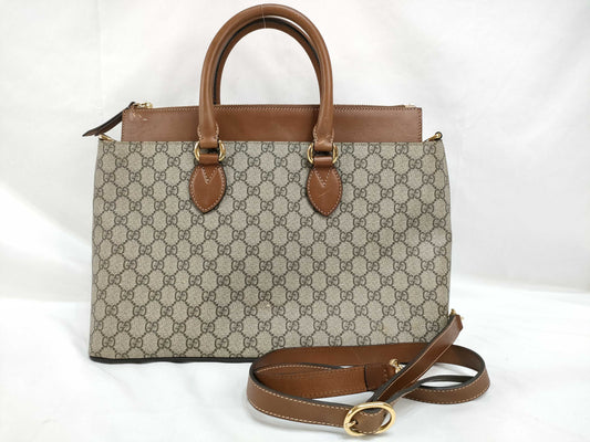 GUCCI GG Supreme ID - Gucci GG Supreme Canvas 2WAY Businessbag Brown 409533 Shoulder Bag