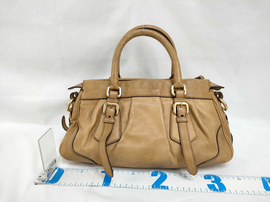 PRADA ID-Prada Cervo Leather Handbag Brown w/o Strap Handbag