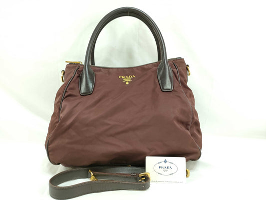 PRADA Nylon ID-Prada Vitello Daino Leather 2way Handbag Shoulder Bag
