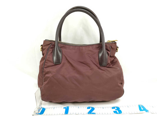 PRADA Nylon ID-Prada Vitello Daino Leather 2-way Handbag Shoulder Bag