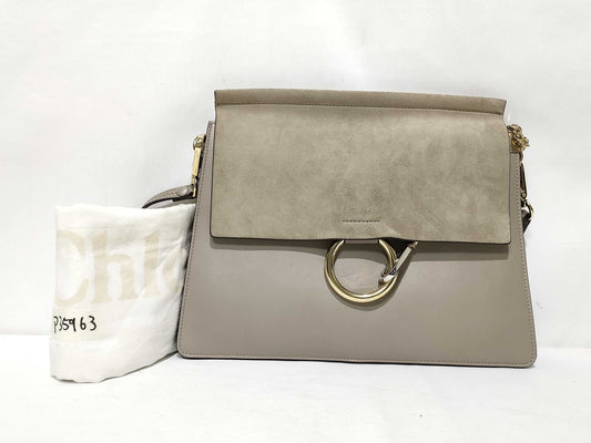 chloe HK-Chloe Faye Leather/Suede Beige Shoulder Bag
