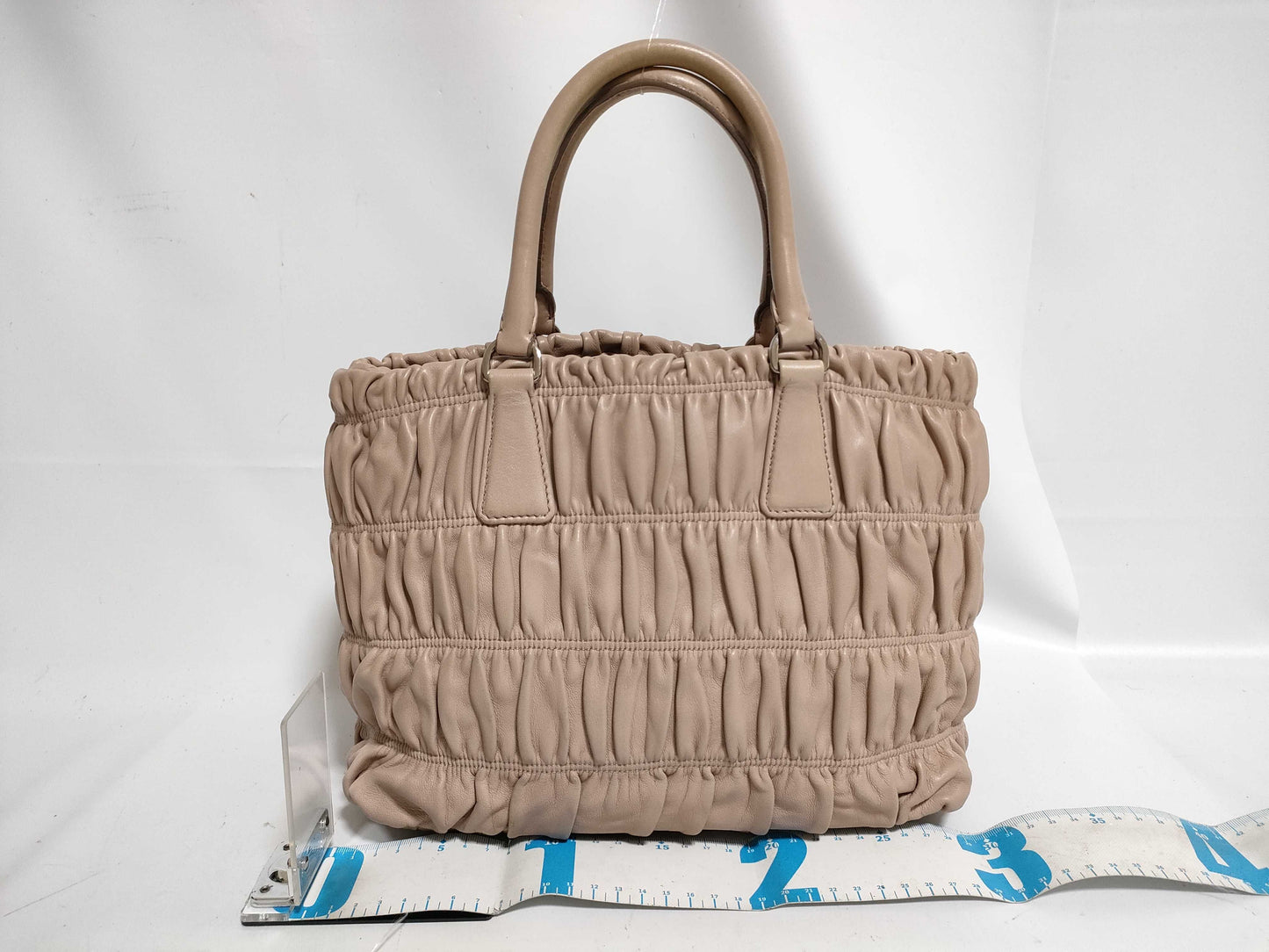 PRADA Nylon Prada Tesuto Gathered 2-Way Handbag Beige B2587L Handbag