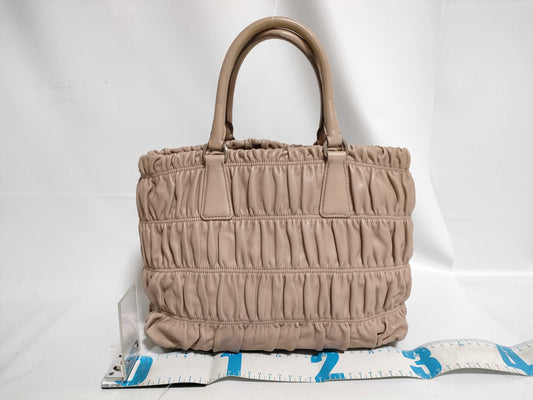 PRADA Nylon Prada Tesuto Gathered 2-Way Handbag Beige B2587L Handbag