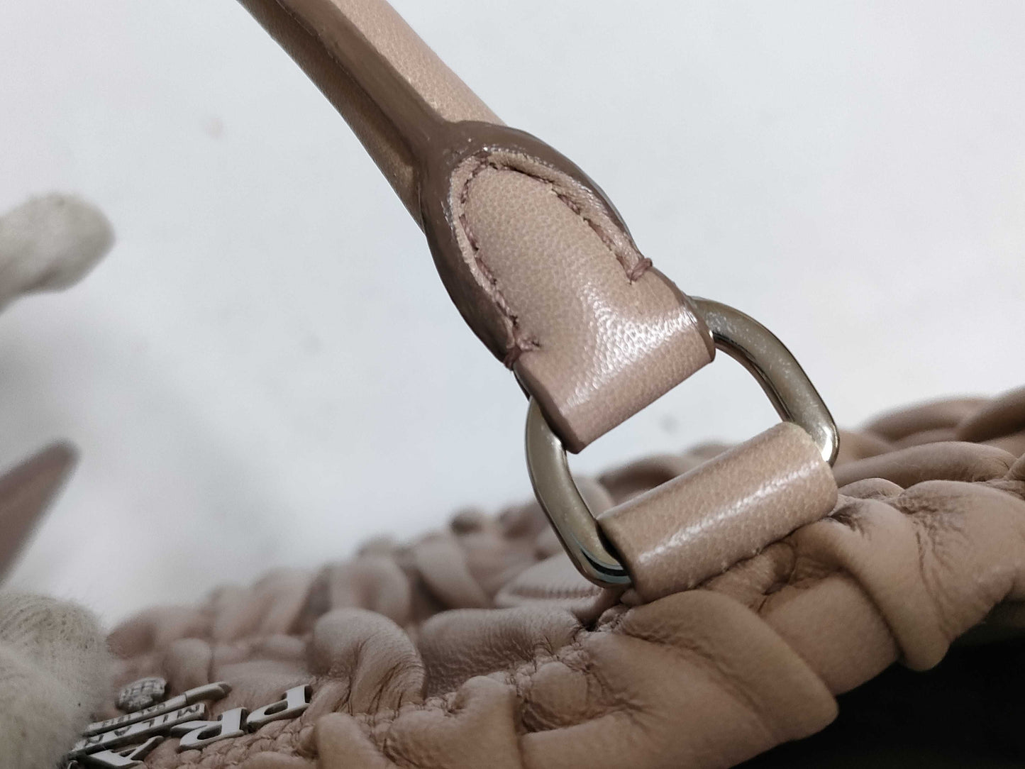 PRADA Nylon Prada Tesuto Gathered 2-Way Handbag Beige B2587L Handbag