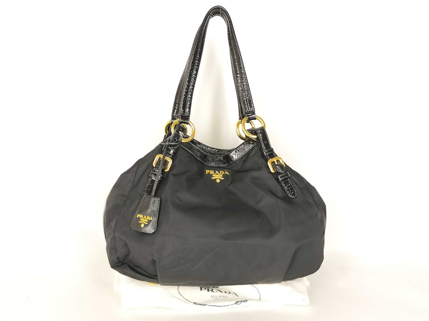 PRADA Tesuto x Enamel Handbag Black Handbag