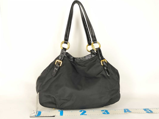 PRADA Tesuto x Enamel Handbag Black Handbag