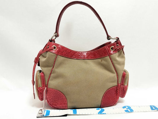 PRADA Prada Logo Jacquard Canvas x Leather Handbag Beige x Red Handbag