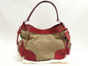 PRADA Prada Logo Jacquard Canvas x Leather Handbag Beige x Red Handbag