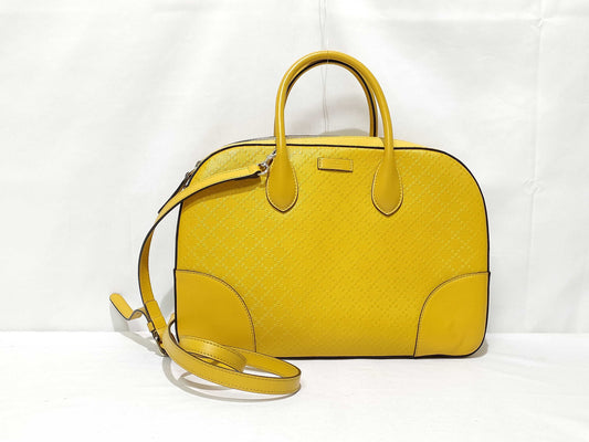 GUCCI ID-Gucci Diamante Leather Hand Bag Yellow 354332 Handbag