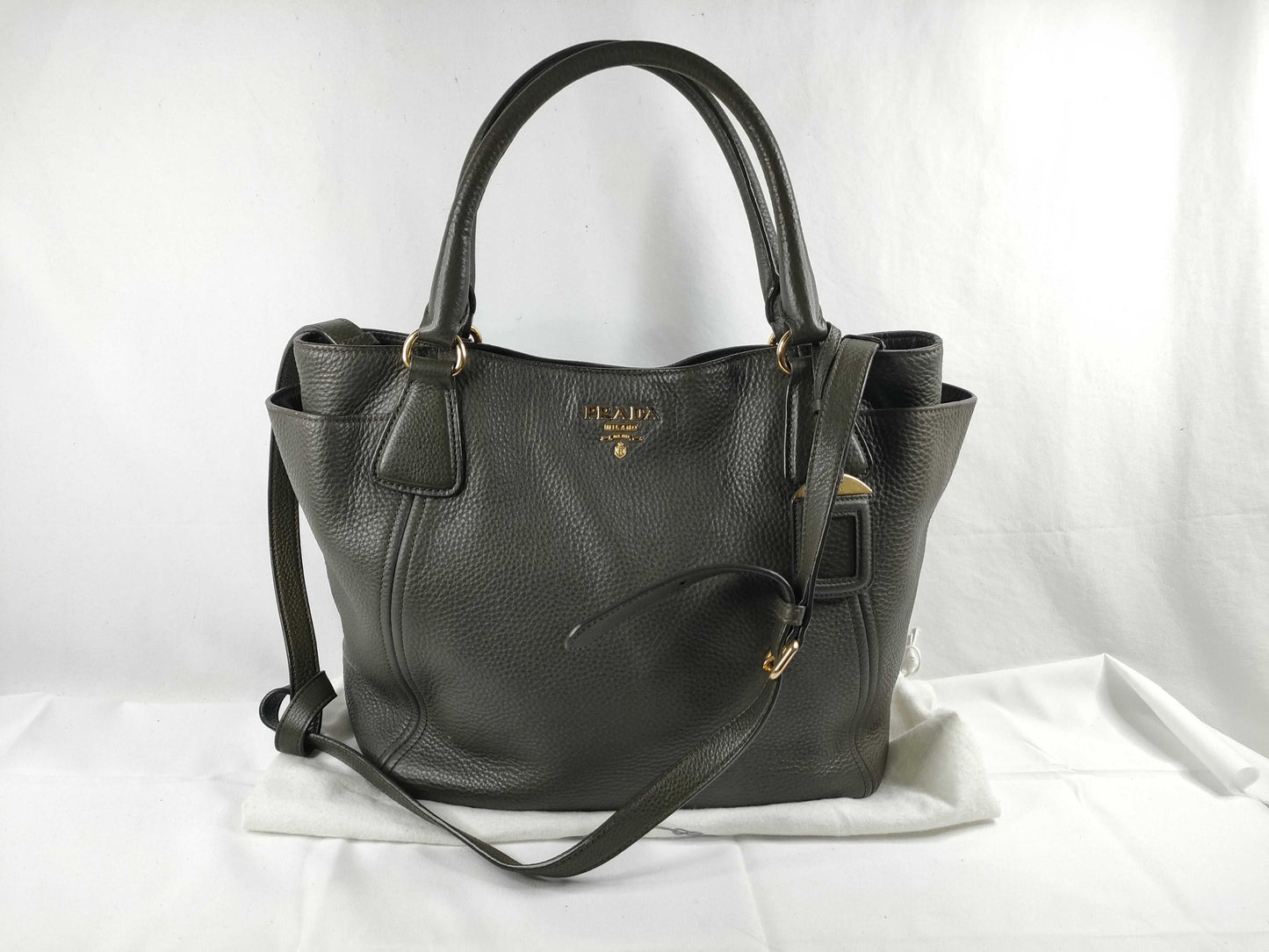 PRADA SG-Prada Vitello Daino Leather 2way handbag Grey BN2435 handbag