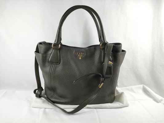 PRADA SG-Prada Vitello Daino Leather 2way handbag Grey BN2435 handbag