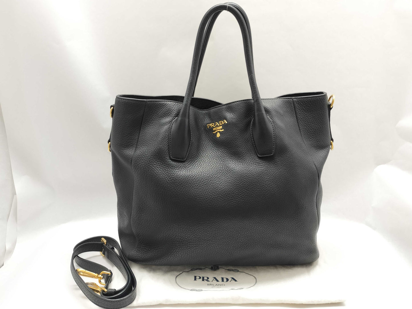 PRADA SG-Prada Vitello Black Leather Tote Bag