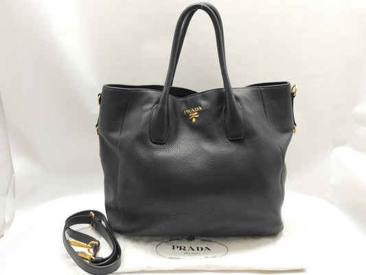 PRADA SG-Prada Vitello Black Leather Tote Bag