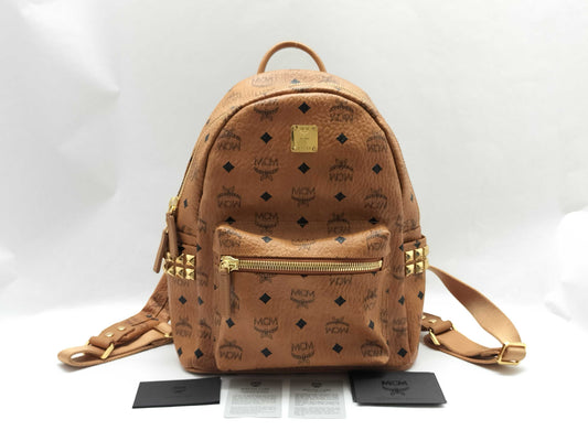 MCM SG-MCM Visetos Leather x Studs Backpack Brown Rucksack