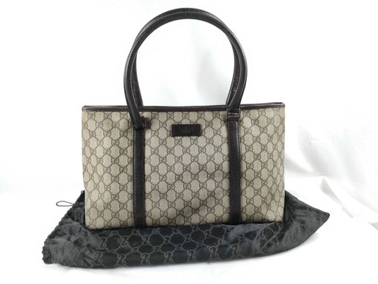 GUCCI GG Supreme Gucci GG Supreme PVCx Leather Tote Bag Beige x Brown 114595 Tote Bag