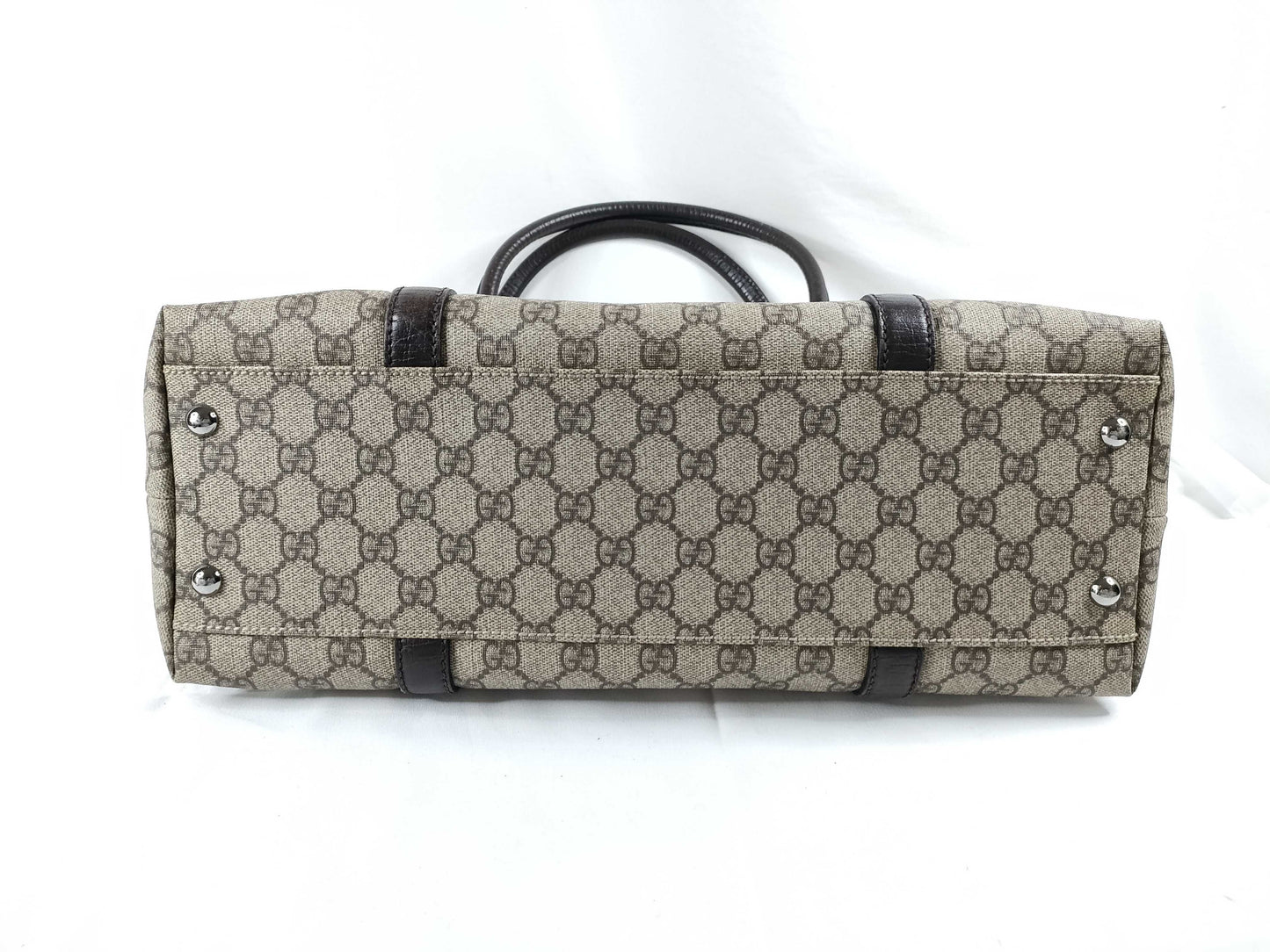 GUCCI GG Supreme Gucci GG Supreme PVCx Leather Tote Bag Beige x Brown 114595 Tote Bag