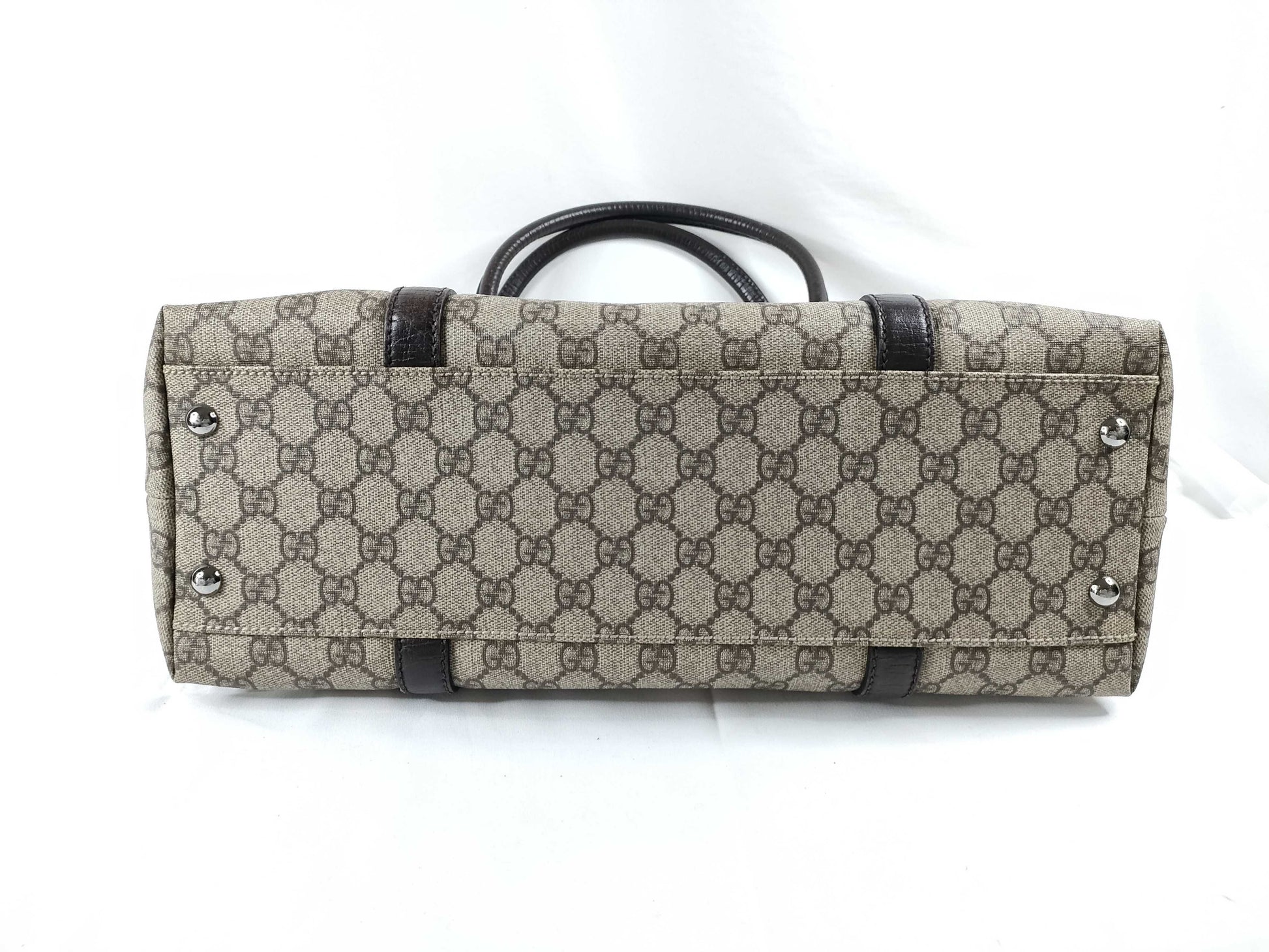 GUCCI GG Supreme Gucci GG Supreme PVCx Leather Tote Bag Beige x Brown 114595 Tote Bag