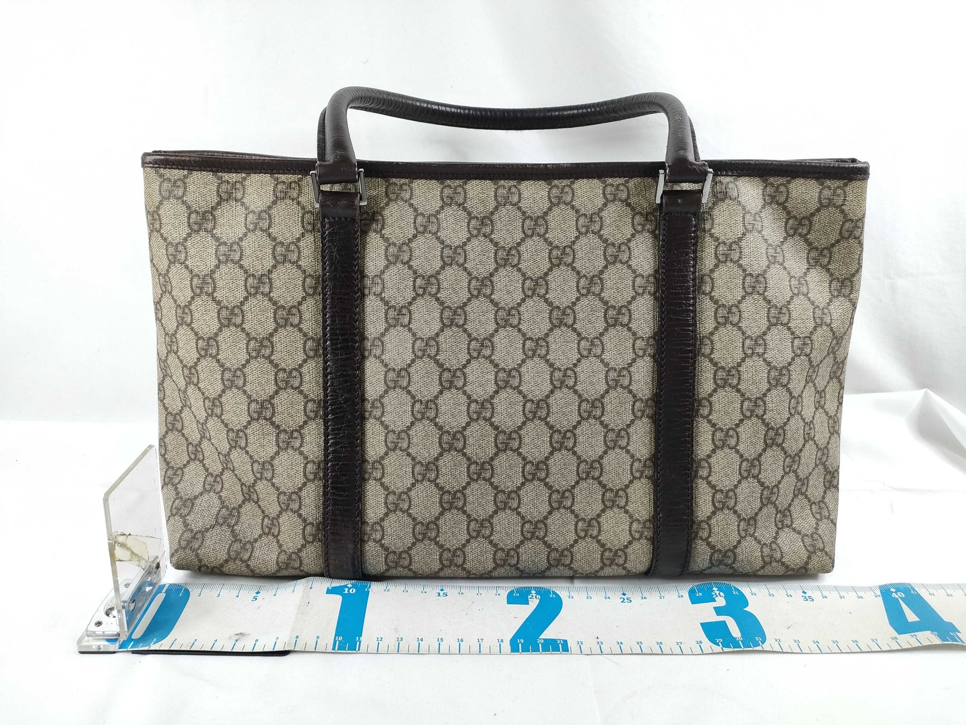 GUCCI GG Supreme Gucci GG Supreme PVCx Leather Tote Bag Beige x Brown 114595 Tote Bag