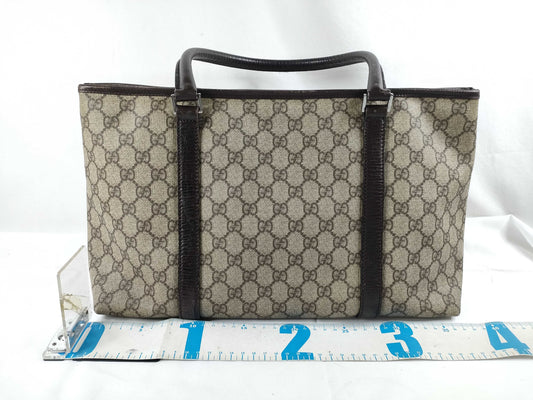 GUCCI GG Supreme Gucci GG Supreme PVCx Leather Tote Bag Beige x Brown 114595 Tote Bag