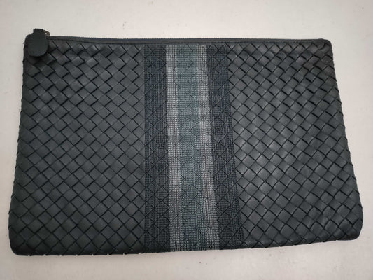 BOTTEGA VENETA Intrecciato Leather Clutch bag Navy blue Pouch