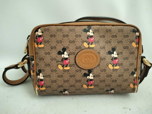 LOUIS VUITTON Gucci x Disney Mini GG Supreme Brown Shoulder Bag Leather 602536 Internal Pen Marks Many Stains Shoulder Bag