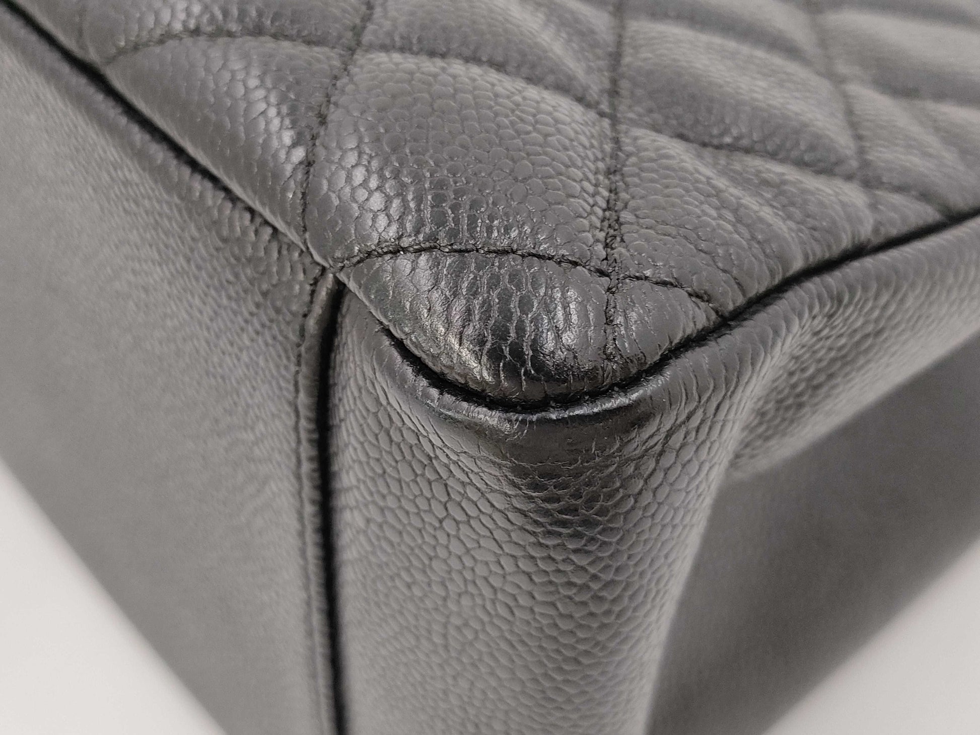 CHANEL Caviar Skin Black Coco Mark GST Shoulder Tote Bag