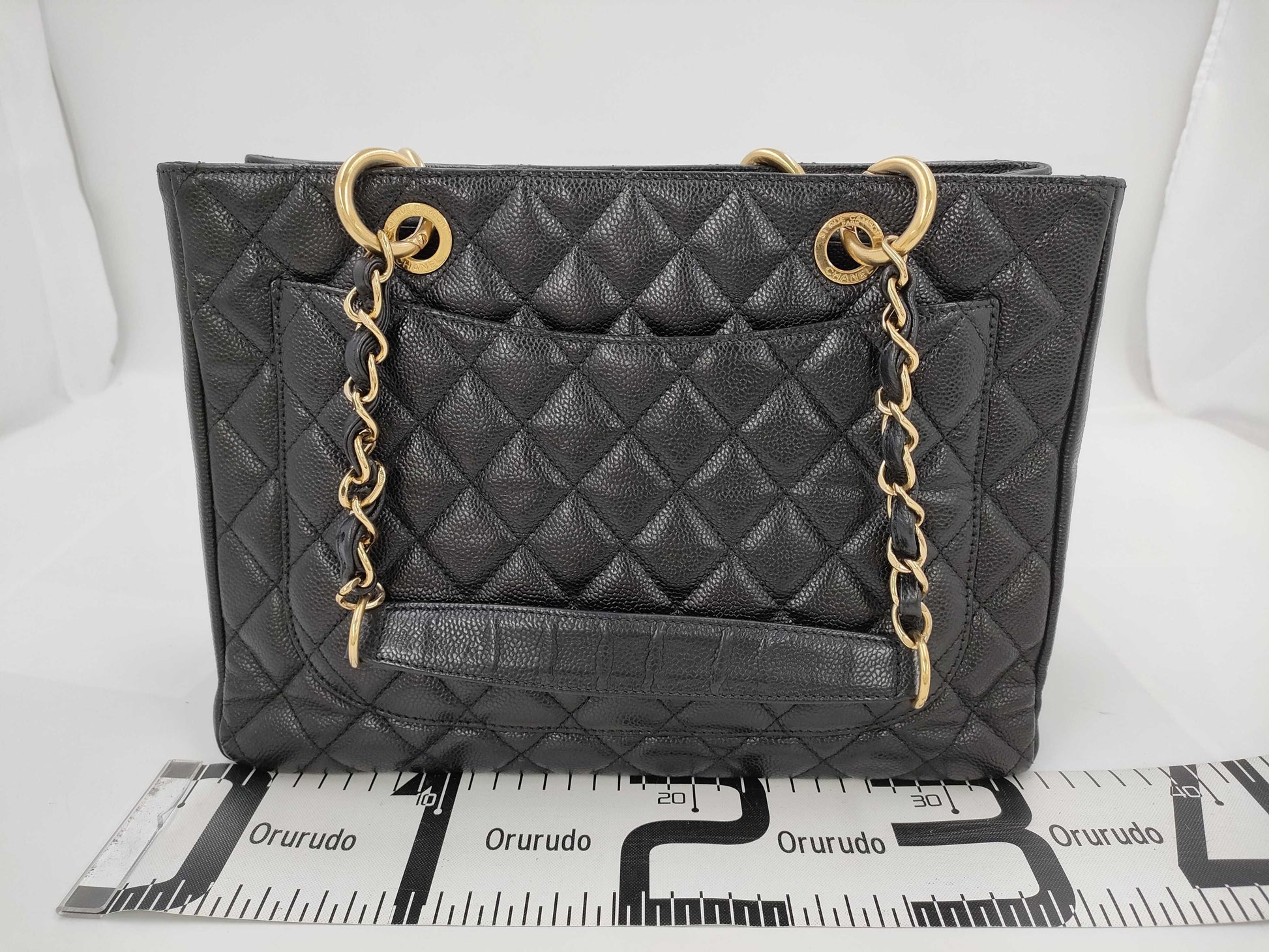 CHANEL Caviar Skin Black Coco Mark GST Shoulder Tote Bag