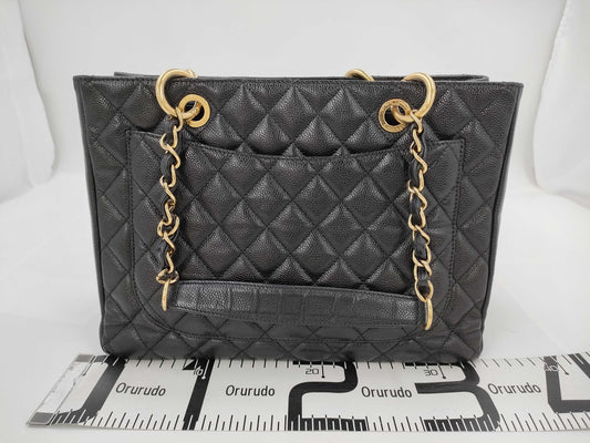 CHANEL Caviar Skin Black Coco Mark GST Shoulder Tote Bag
