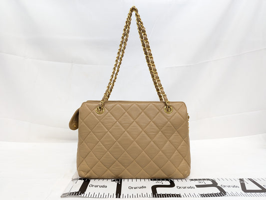 CHANEL Lambskin Chain Tote Beige Tote Bag